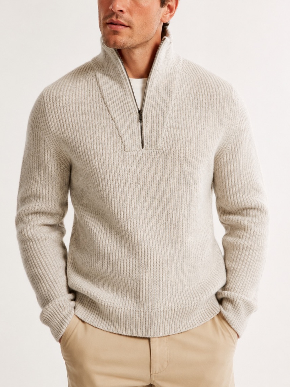 Modern Ambition Men’s Quarter Zip Ribbed Knit Sweater XL Quiet Luxury Old Money